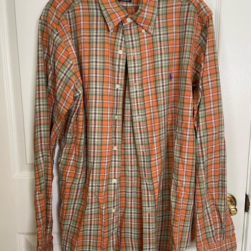 Ralph Lauren Orange and Green Casual Button Down Shirt